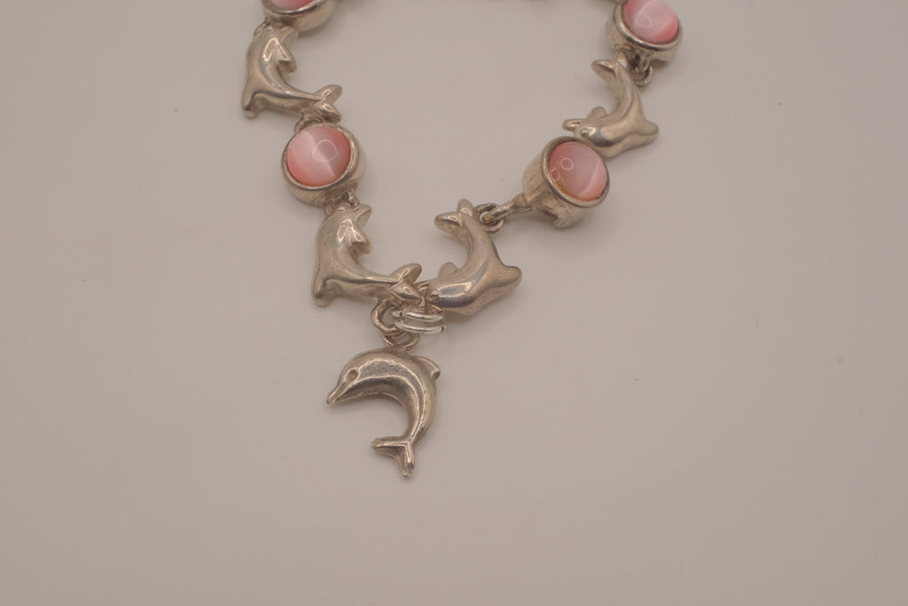 Reworked dolphin and Pink stones link bracelet