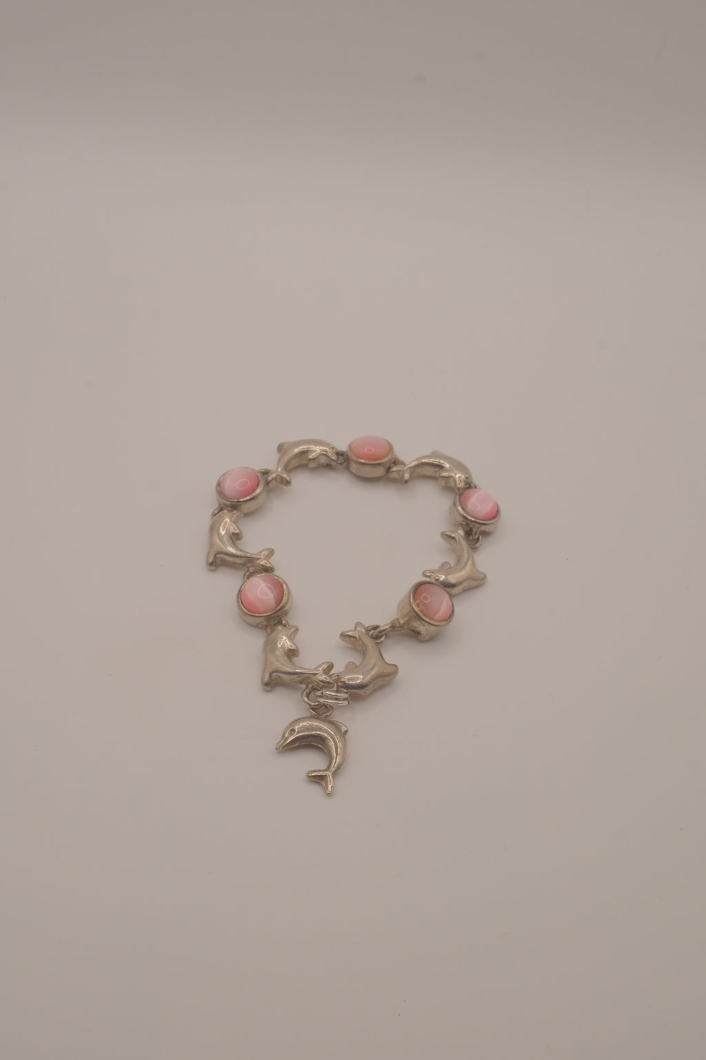 Reworked dolphin and Pink stones link bracelet