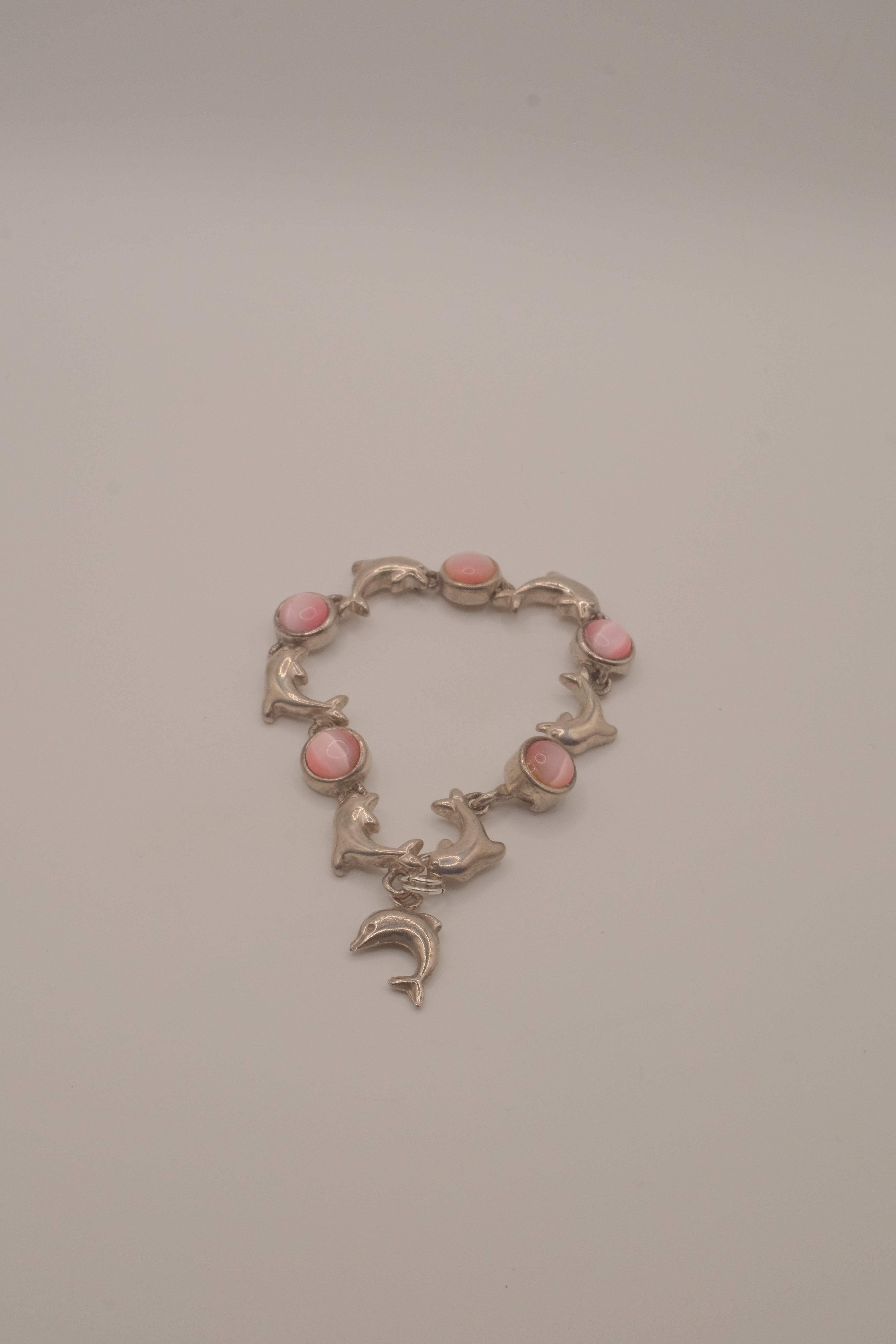 Reworked dolphin and Pink stones link bracelet