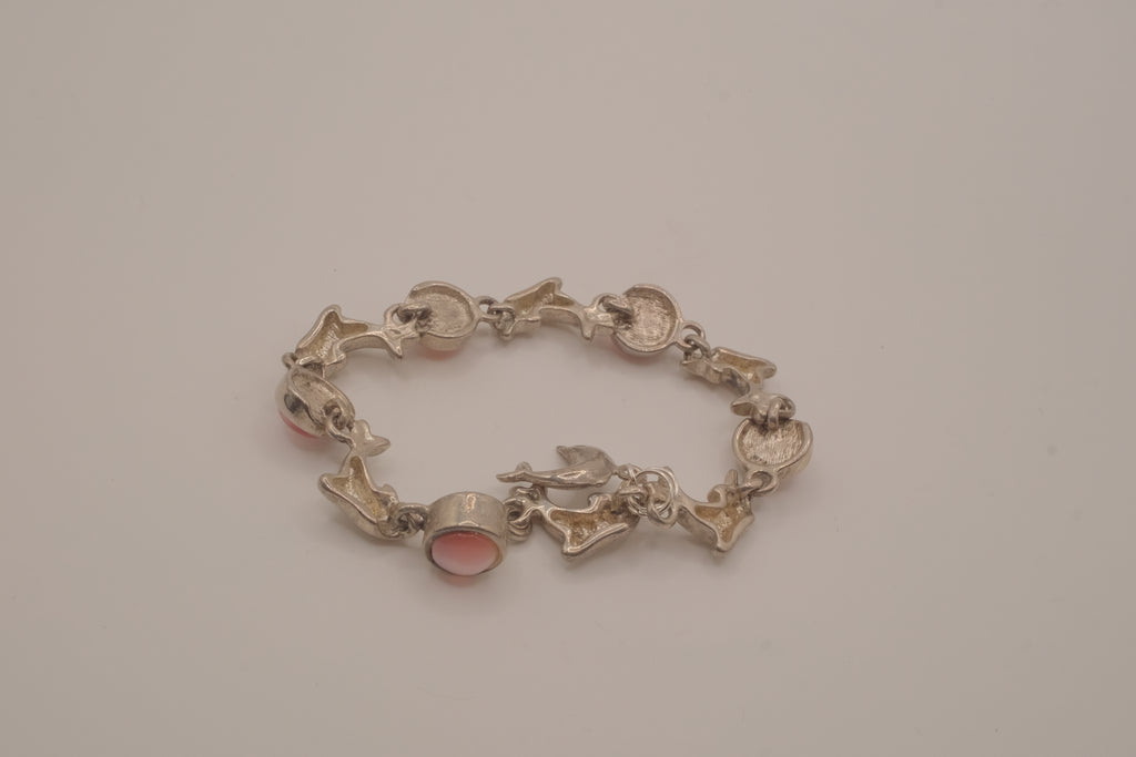 Reworked dolphin and Pink stones link bracelet