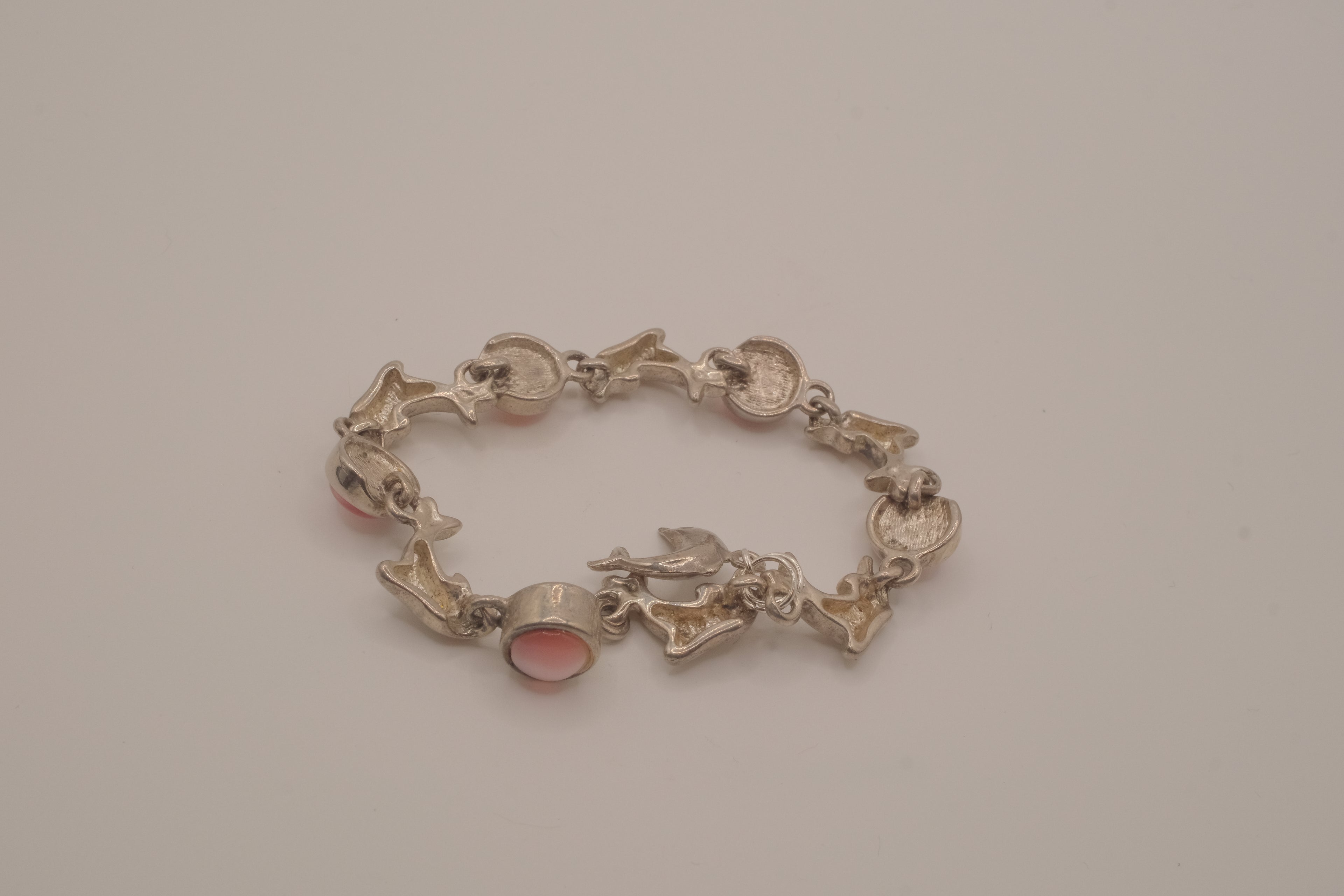 Reworked dolphin and Pink stones link bracelet