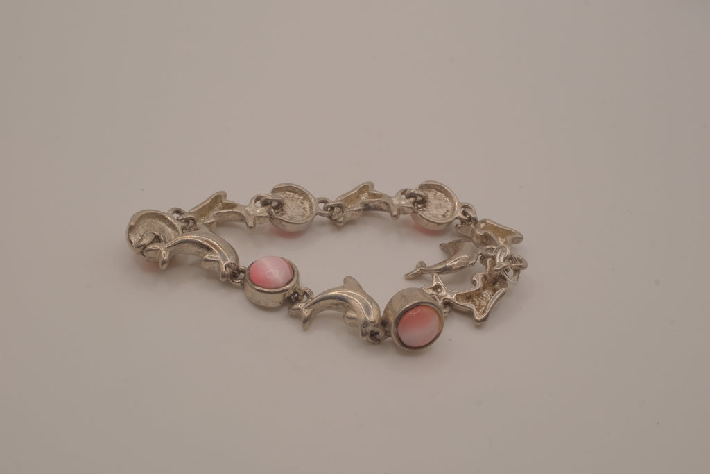 Reworked dolphin and Pink stones link bracelet