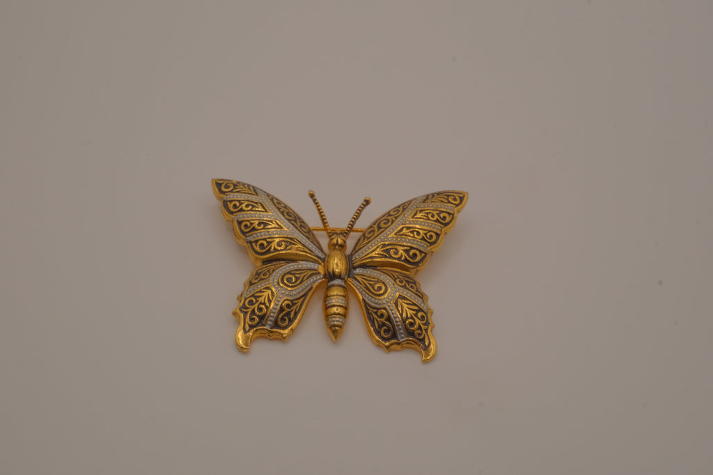 Vintage Spanish Damascene butterfly brooch