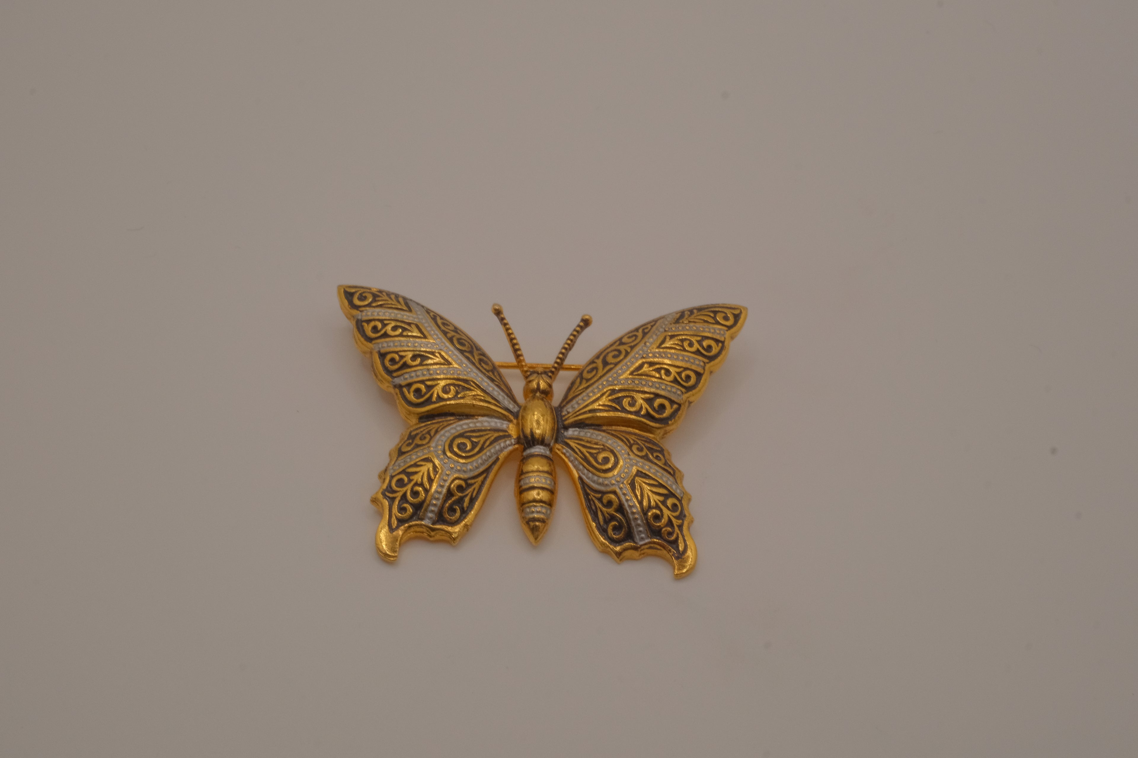 Vintage Spanish Damascene butterfly brooch