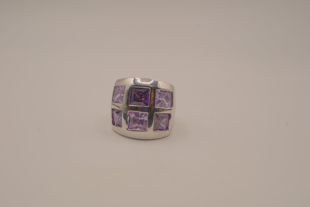 Vintage Art deco Amethyst grid-pattern band ring