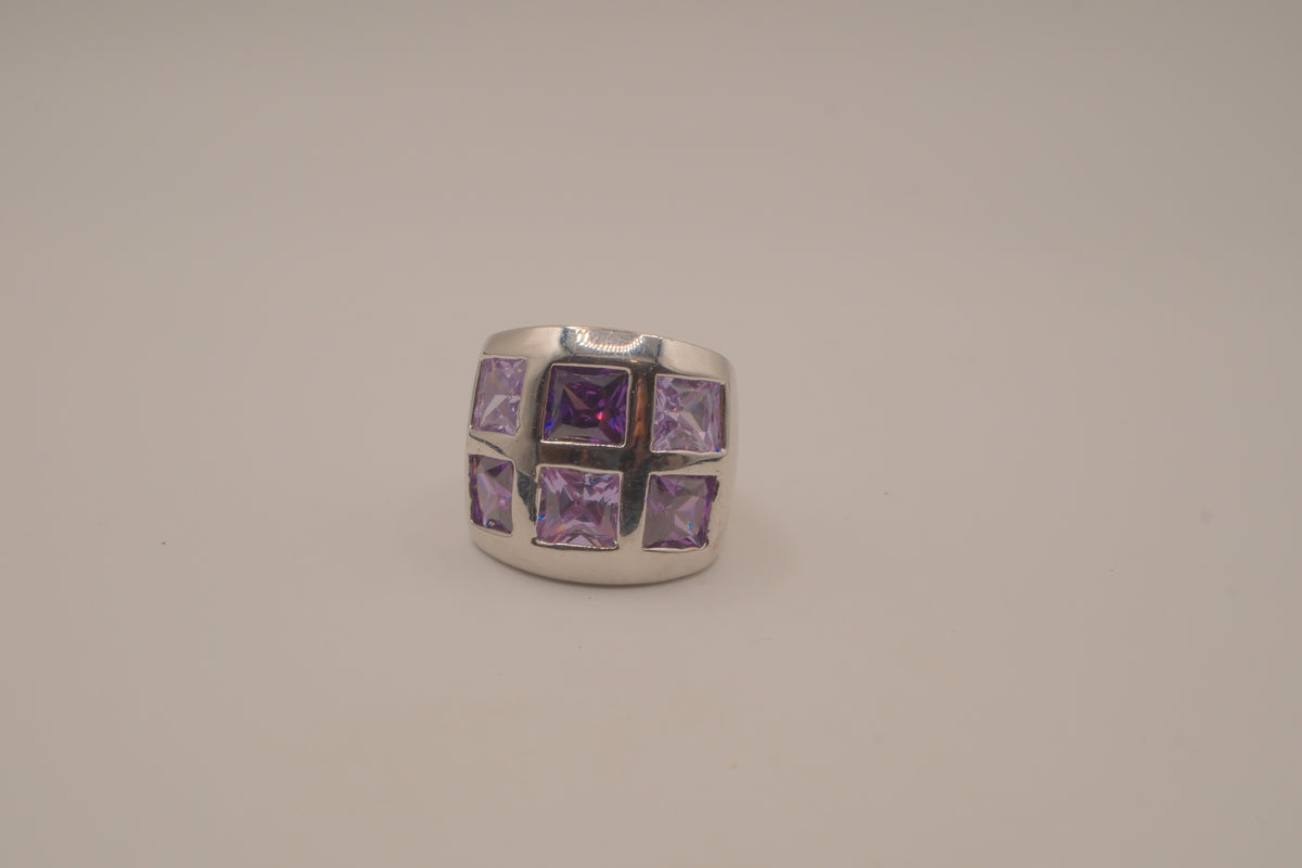Vintage Art deco Amethyst grid-pattern band ring