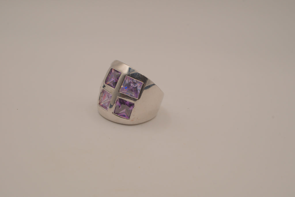 Vintage Art deco Amethyst grid-pattern band ring