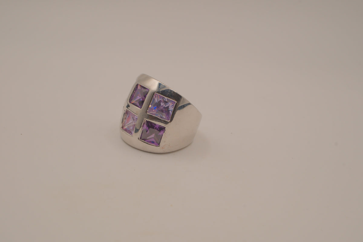 Vintage Art deco Amethyst grid-pattern band ring