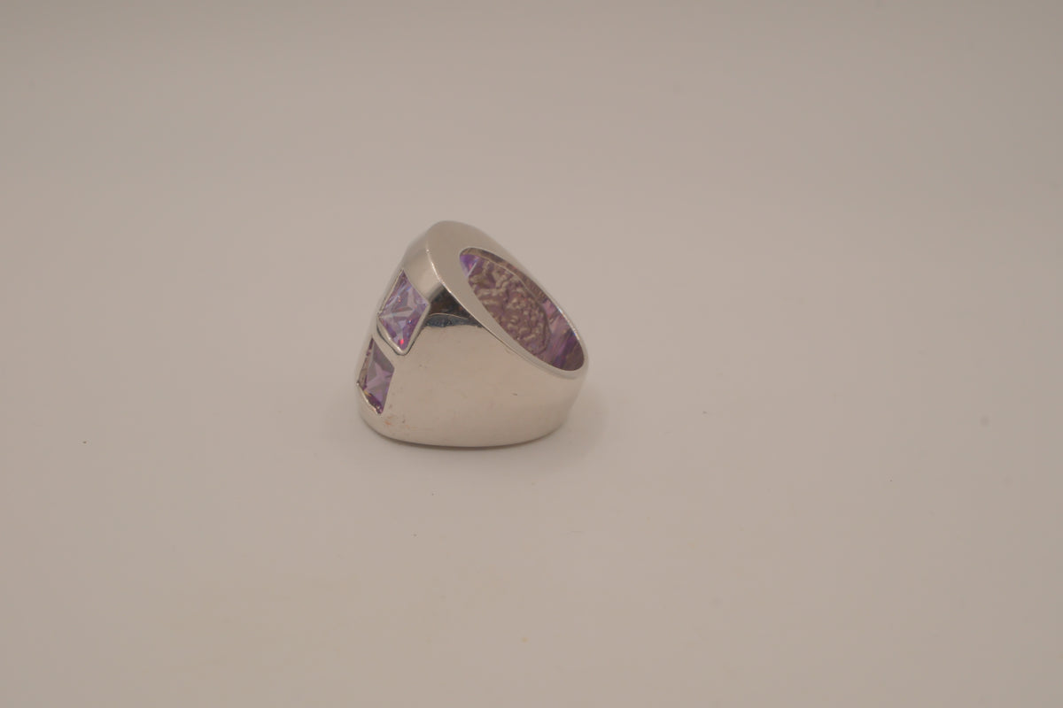 Vintage Art deco Amethyst grid-pattern band ring