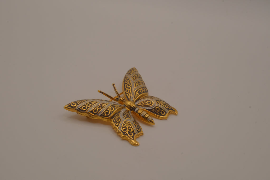 Vintage Spanish Damascene butterfly brooch