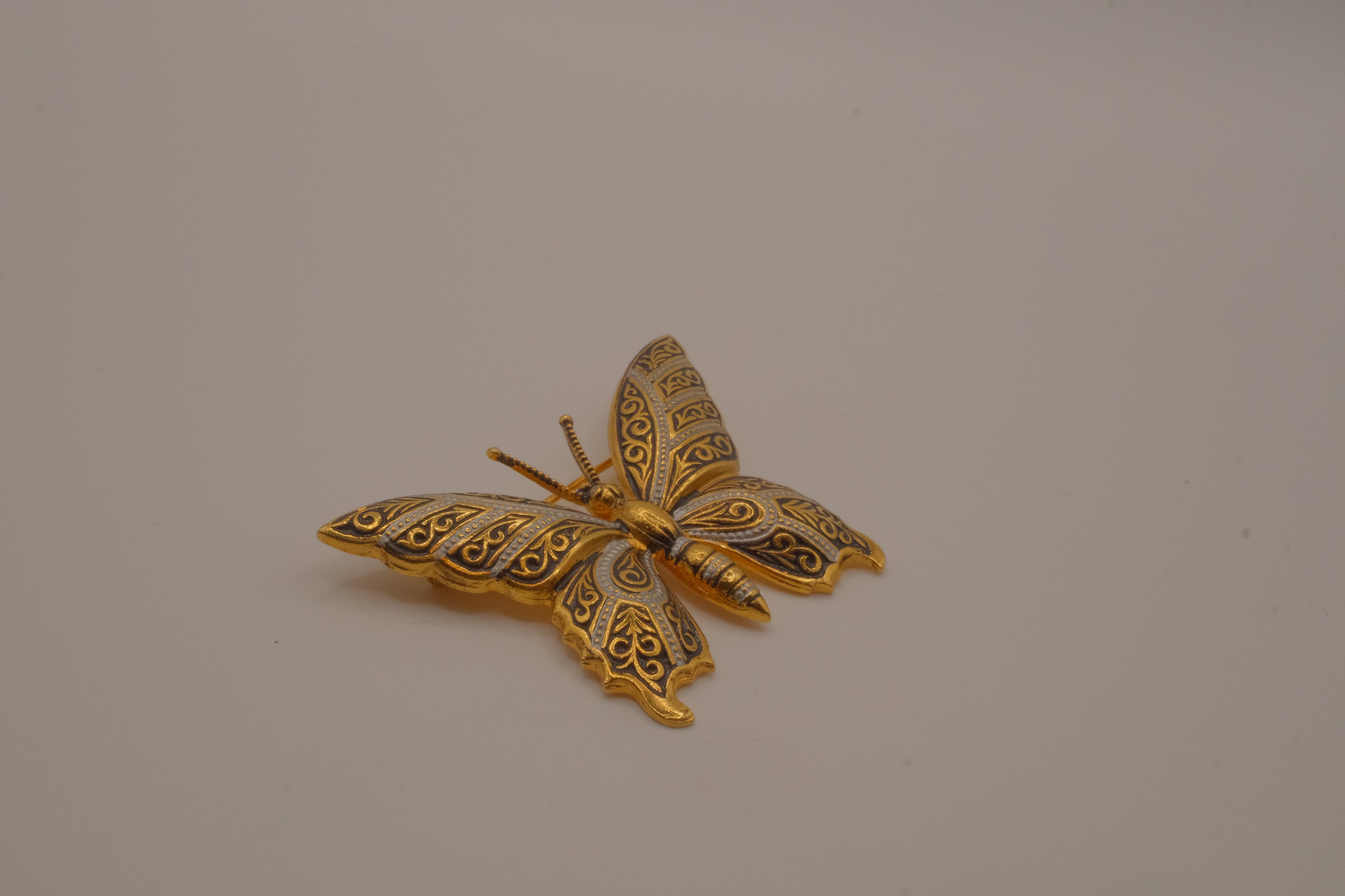 Vintage Spanish Damascene butterfly brooch