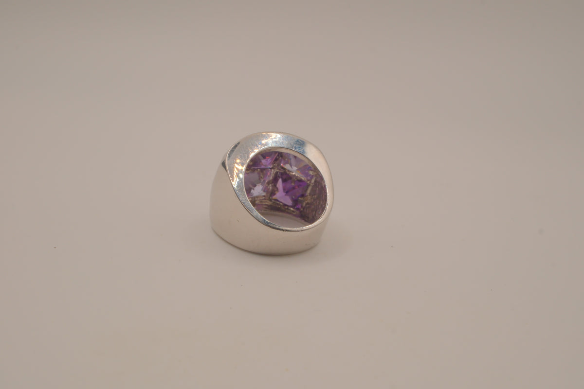 Vintage Art deco Amethyst grid-pattern band ring