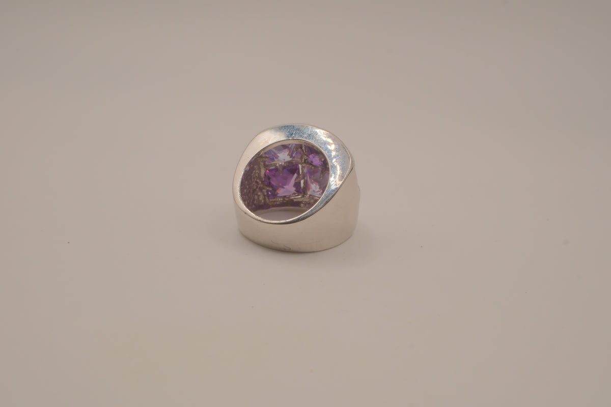 Vintage Art deco Amethyst grid-pattern band ring