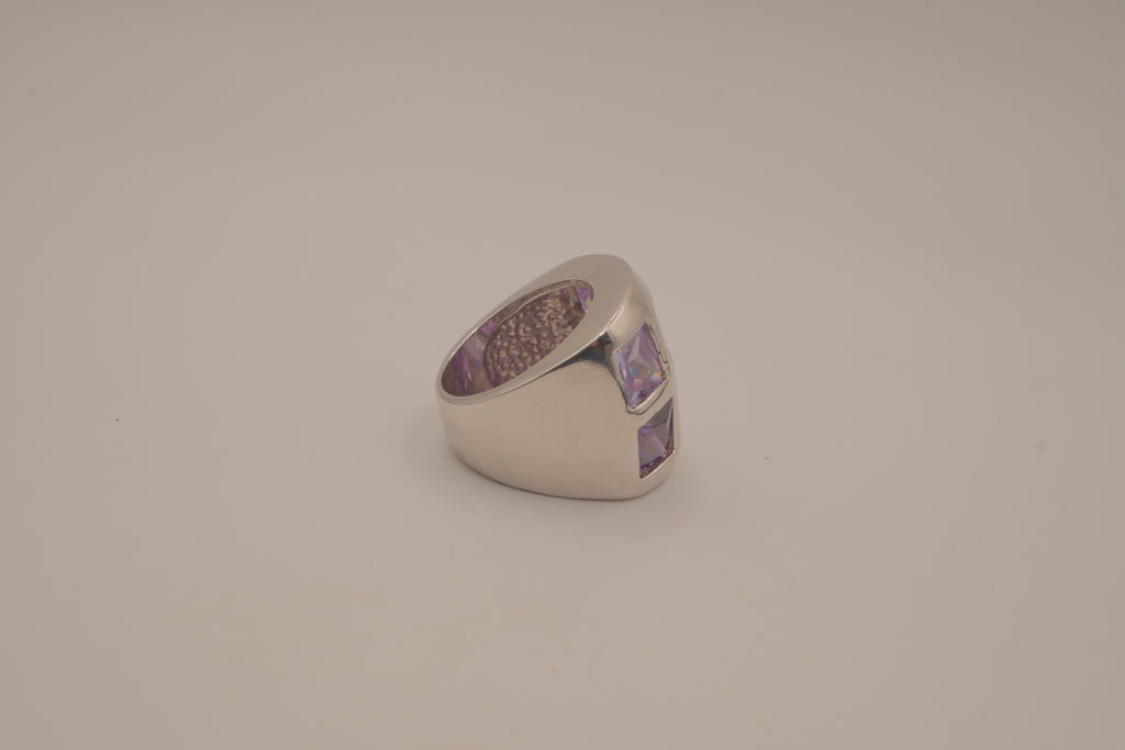 Vintage Art deco Amethyst grid-pattern band ring