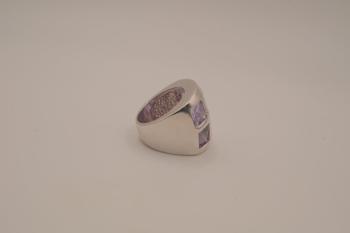 Vintage Art deco Amethyst grid-pattern band ring