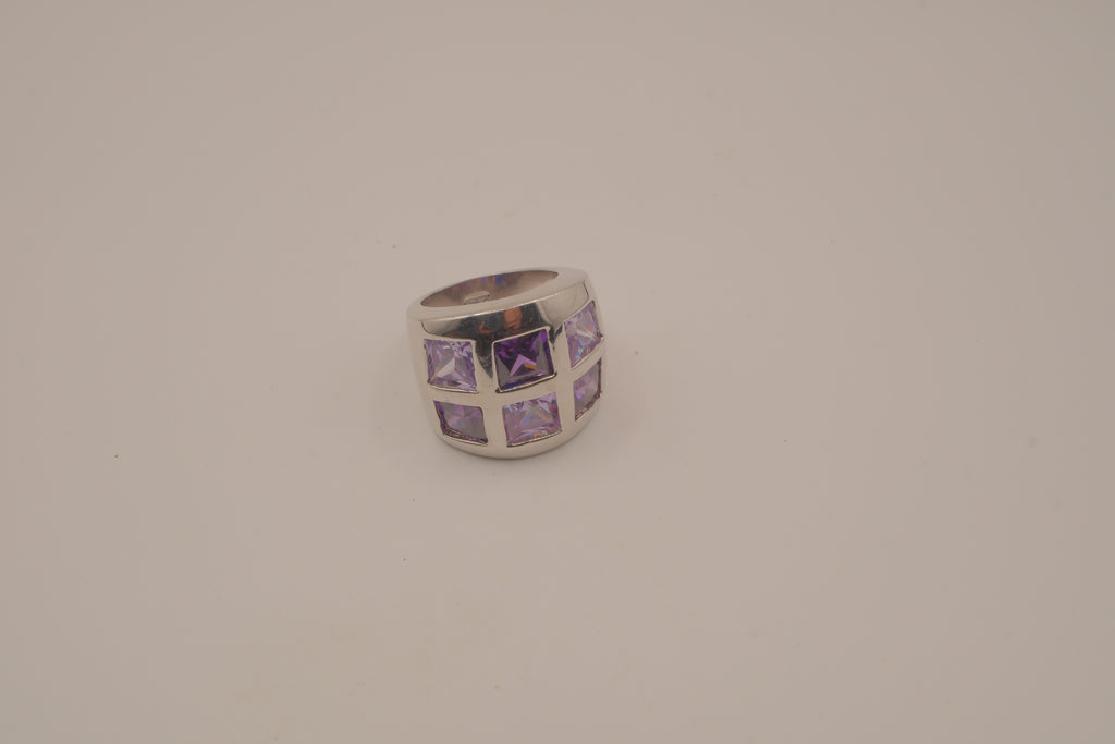Vintage Art deco Amethyst grid-pattern band ring
