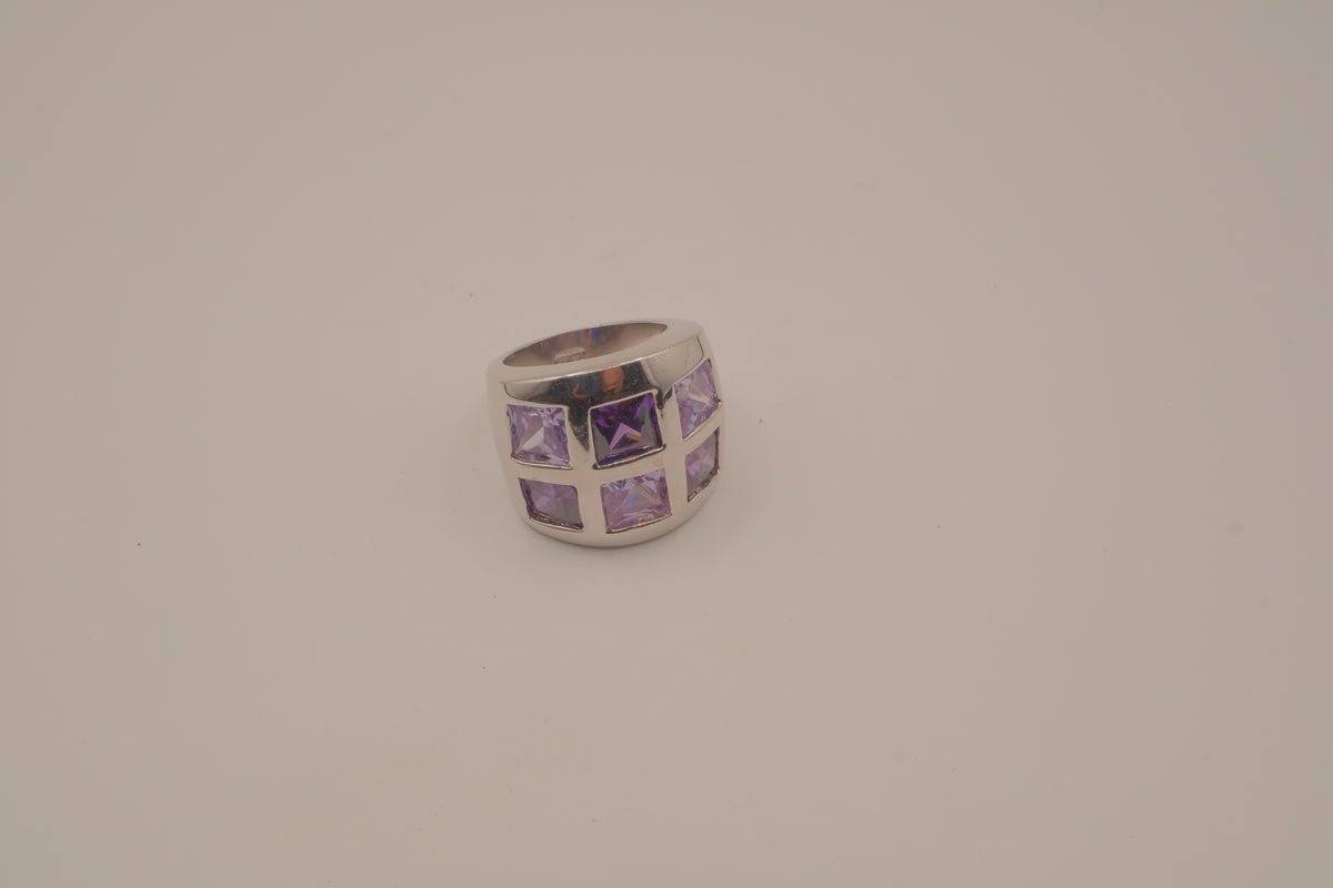 Vintage Art deco Amethyst grid-pattern band ring