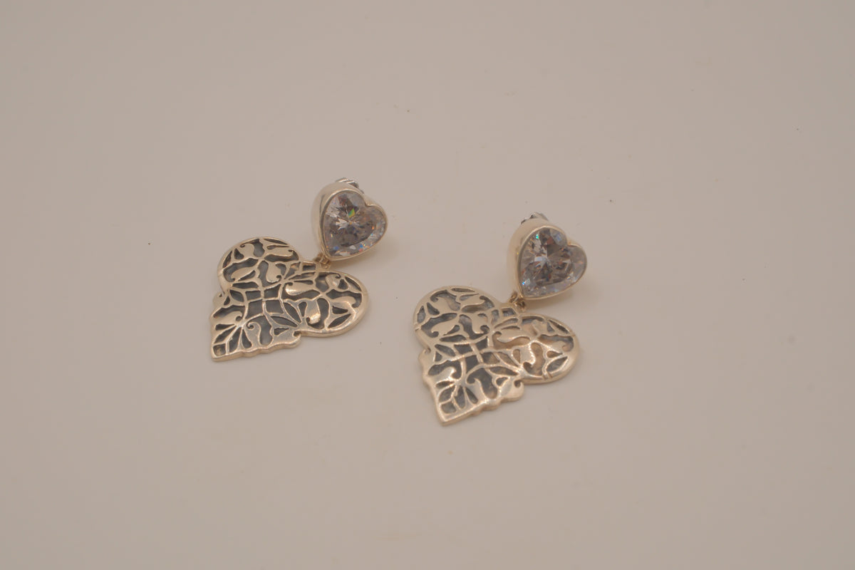 Vintage Sterling silver heart-shaped drop earrings&nbsp;