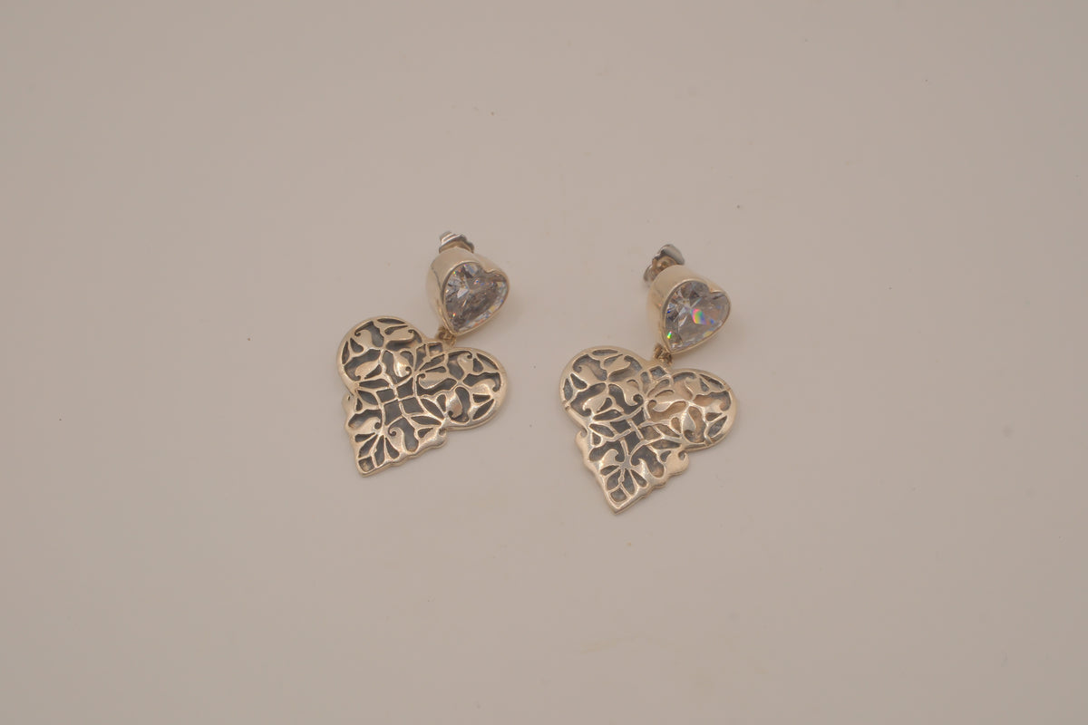 Vintage Sterling silver heart-shaped drop earrings&nbsp;