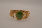 Vintage Nephrite jade cabochon hinged bangle bracelet