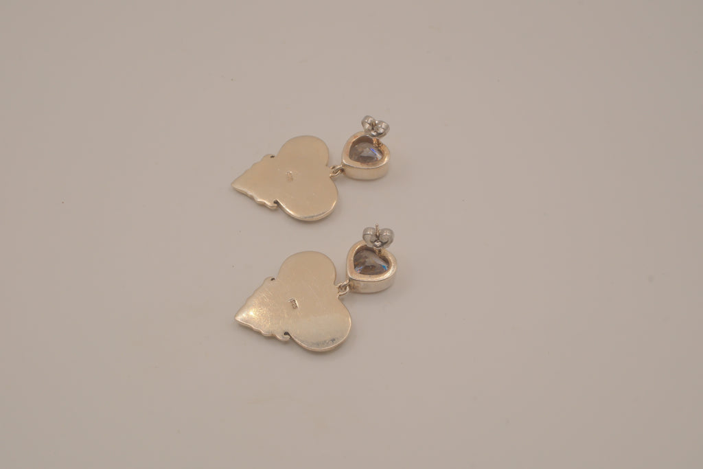 Vintage Sterling silver heart-shaped drop earrings&nbsp;