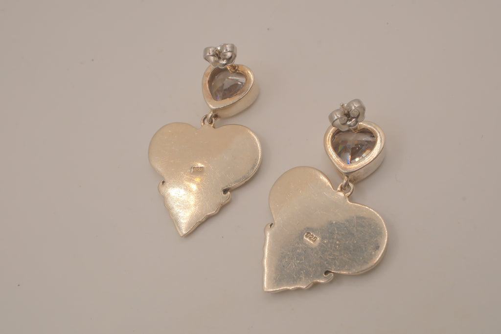 Vintage Sterling silver heart-shaped drop earrings&nbsp;