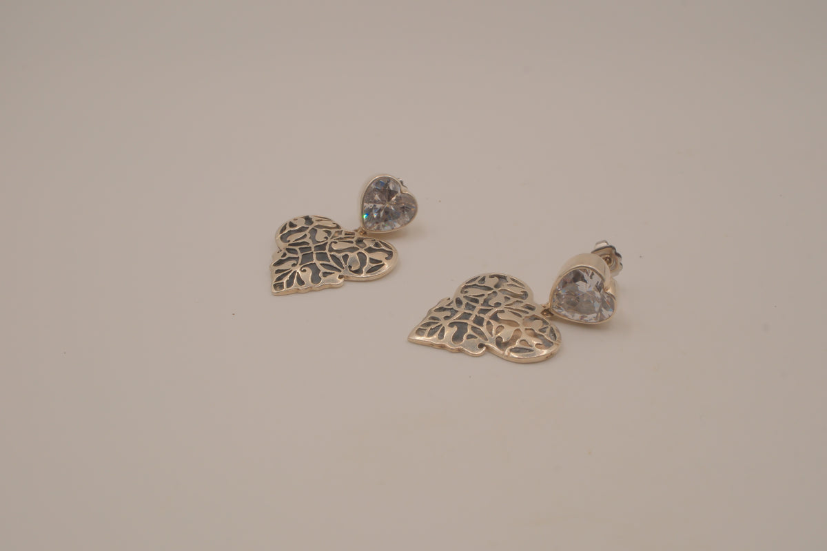 Vintage Sterling silver heart-shaped drop earrings&nbsp;