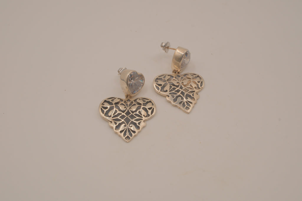 Vintage Sterling silver heart-shaped drop earrings&nbsp;
