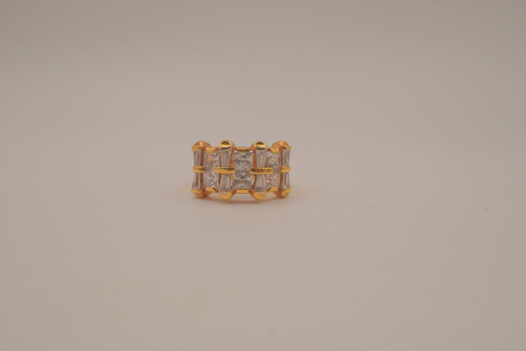 Gold tone multi-row baguette cut statement ring