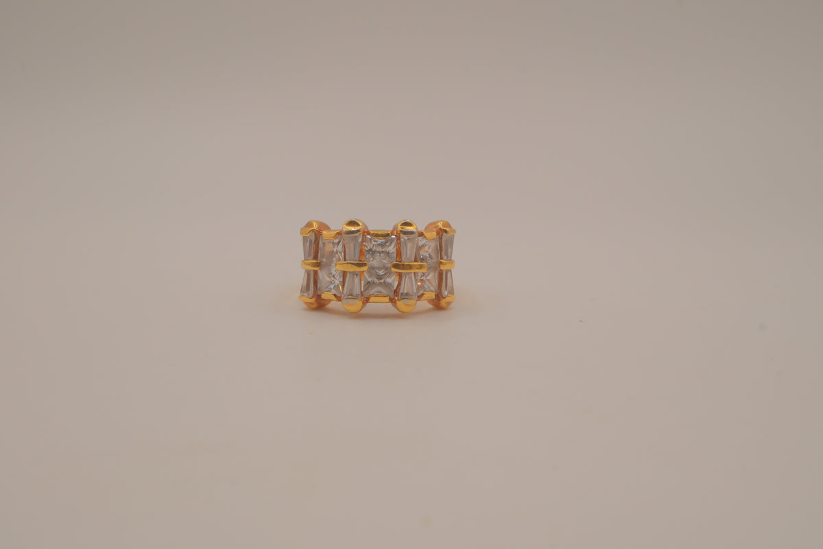 Gold tone multi-row baguette cut statement ring