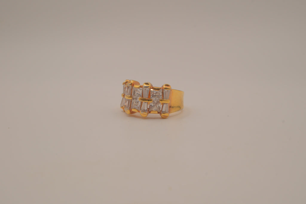 Gold tone multi-row baguette cut statement ring