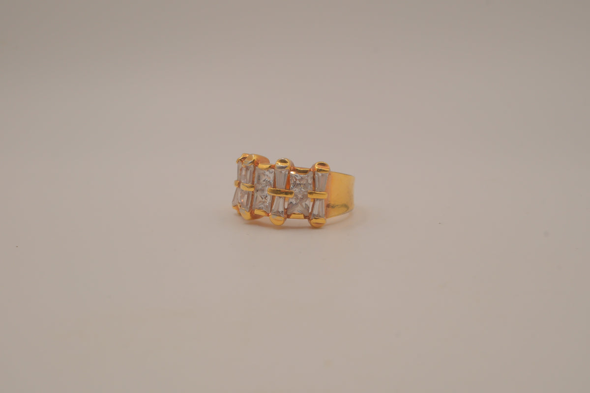 Gold tone multi-row baguette cut statement ring
