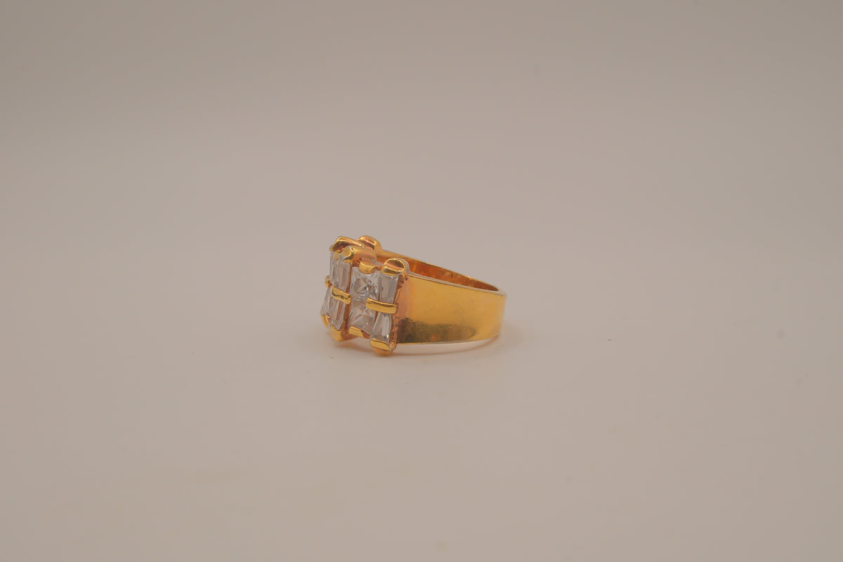 Gold tone multi-row baguette cut statement ring