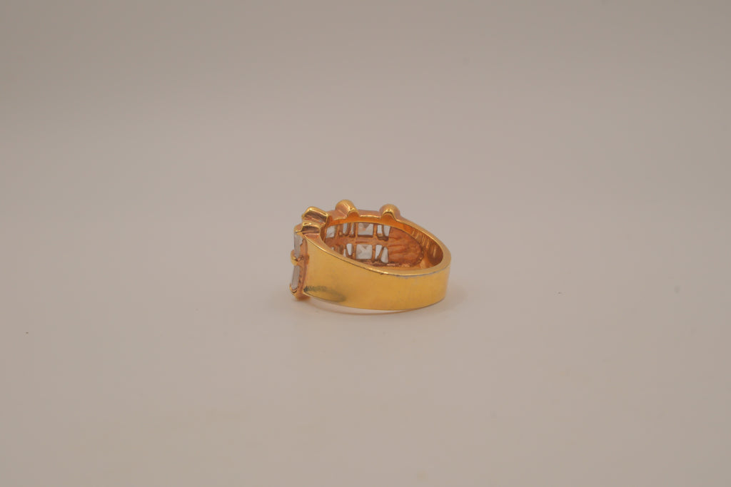 Gold tone multi-row baguette cut statement ring
