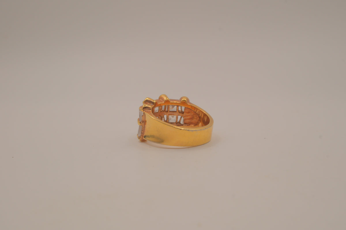 Gold tone multi-row baguette cut statement ring