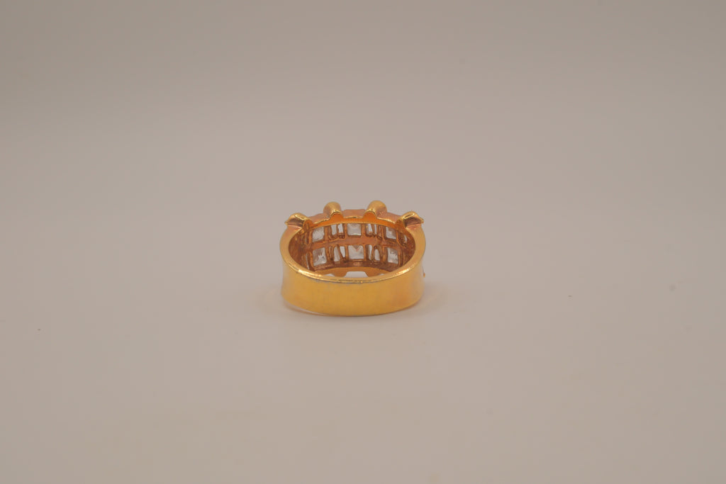 Gold tone multi-row baguette cut statement ring