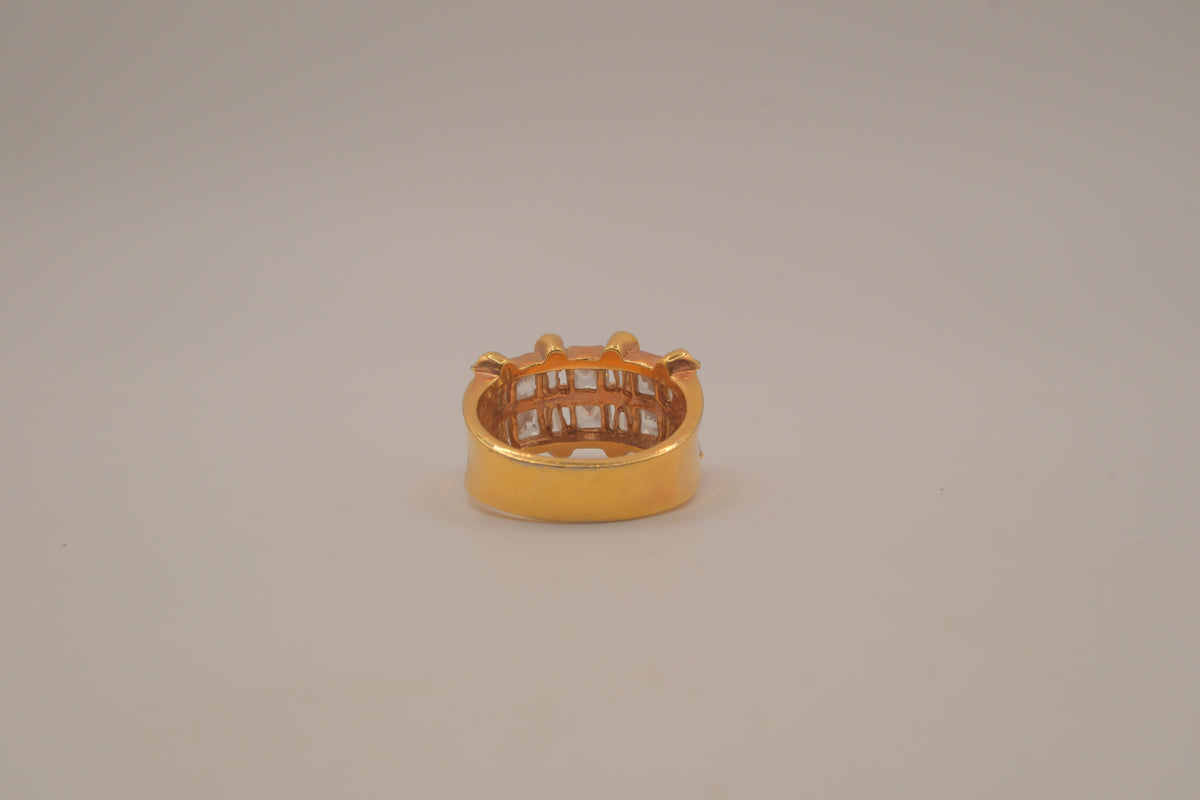 Gold tone multi-row baguette cut statement ring