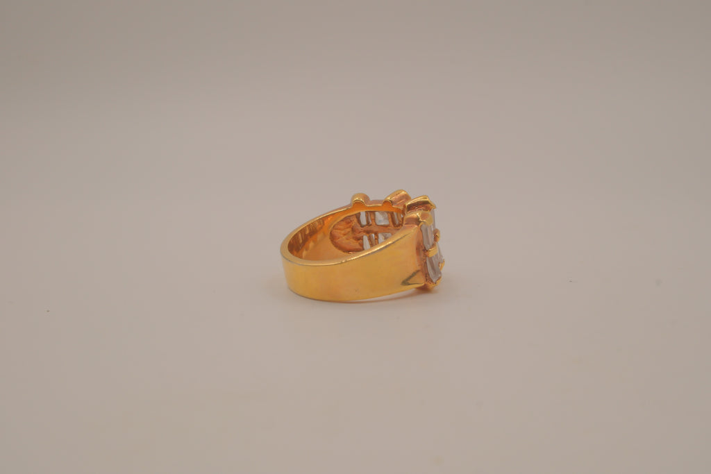 Gold tone multi-row baguette cut statement ring