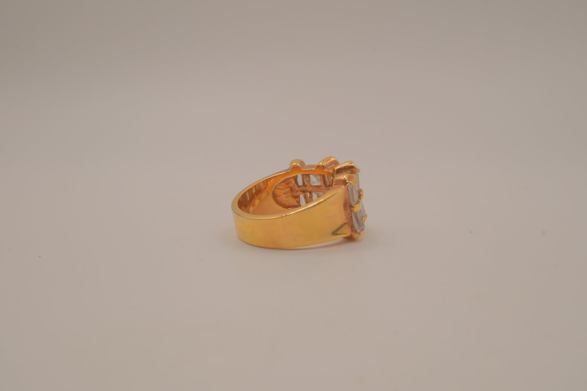 Gold tone multi-row baguette cut statement ring