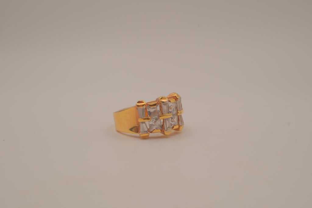 Gold tone multi-row baguette cut statement ring