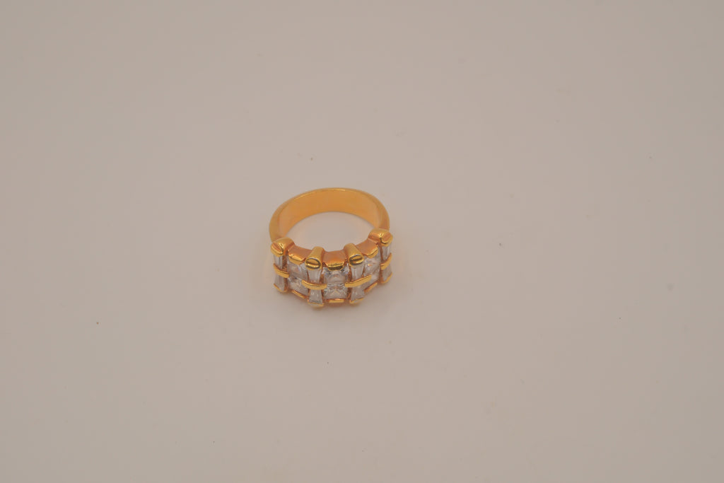 Gold tone multi-row baguette cut statement ring