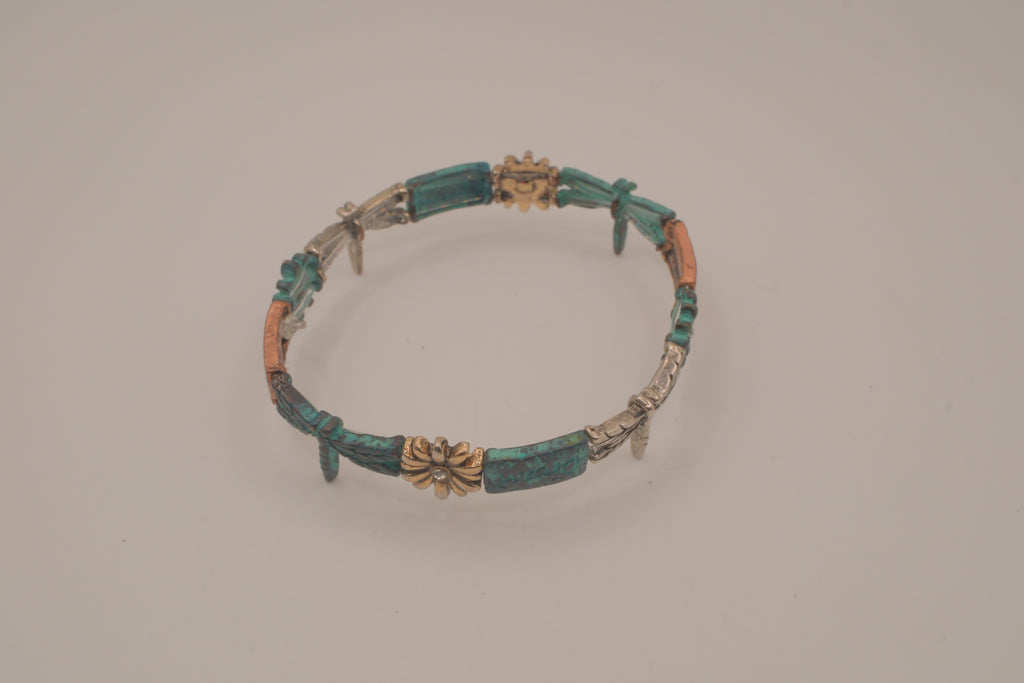 Vintage tri-tone dragonfly stretch bracelet