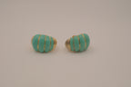 Vintage turquoise ribbed dome clip-on earrings