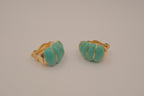 Vintage turquoise ribbed dome clip-on earrings