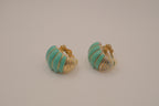 Vintage turquoise ribbed dome clip-on earrings