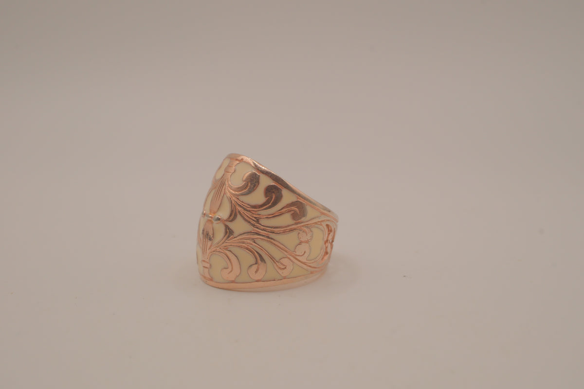 Vintage floral enamel dome ring
