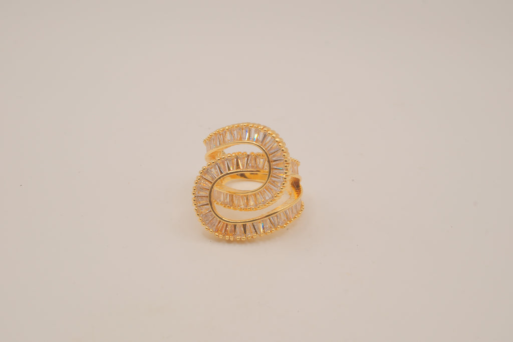 Gold tone baguette rhinestones Swirl Wrap statement ring