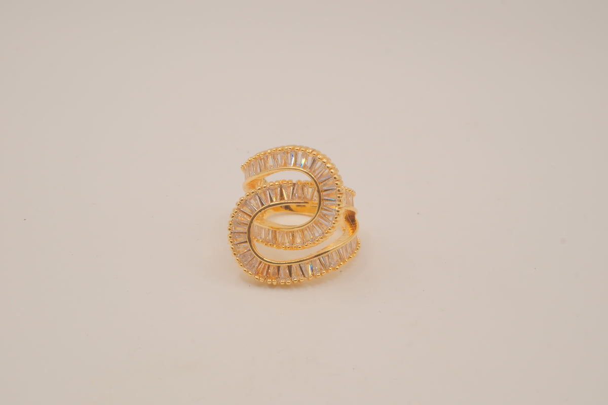 Gold tone baguette rhinestones Swirl Wrap statement ring
