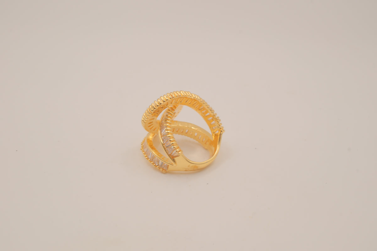 Gold tone baguette rhinestones Swirl Wrap statement ring