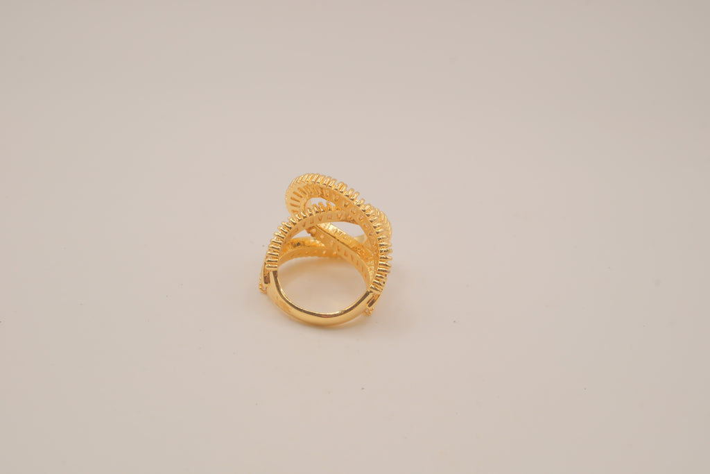 Gold tone baguette rhinestones Swirl Wrap statement ring